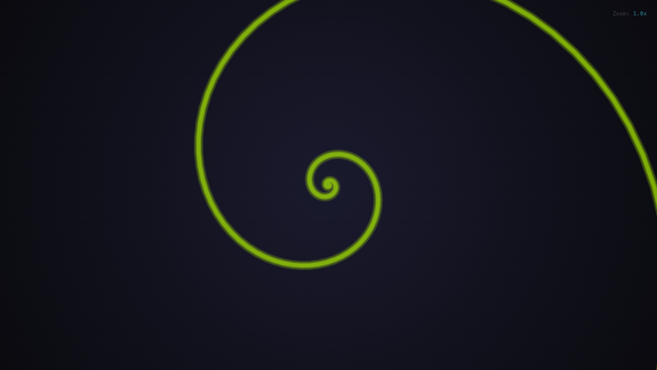 Fibonacci golden spiral rendered with aurora color preset and glow effect